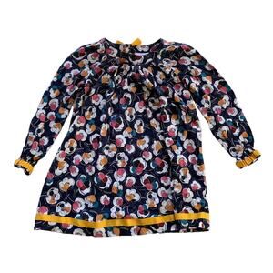 Hanna Anderson Floral Shift Dress Girls 5 110 Multicolor Long Sleeve Bow Unlined